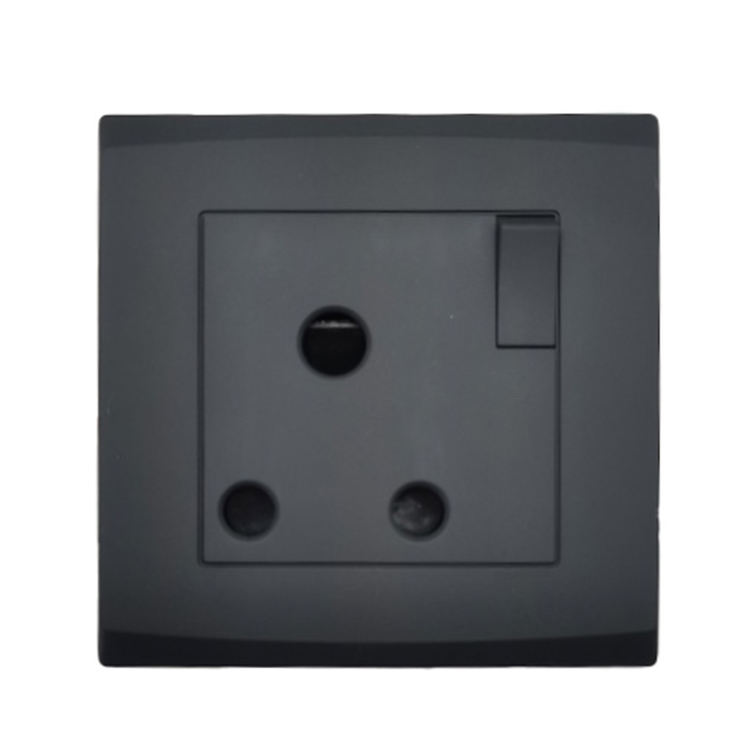 Good Quality Hot Selling UK Standard Black Panel 15A 250V Switch and Socket Round 3 Pin Electrical Socket Outlet With Neon