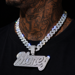 Collar con Colgante de Letra Personalizado con Diamantes Moissanite VVS, <span class=keywords><strong>Plata</strong></span> S925 y Oro, Cadena Cubana, Estilo Hip Hop, Colgante con Nombre Personalizado - Product Image 5
