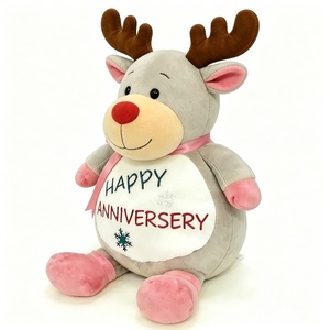 Peluche de renne personnalisée douce et moelleuse, peluche de renne avec ruban rose, peluche de renne à nez rouge - Product Image 5