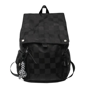 Casual Korean Style Flip Top Student Laptop <b>Backpack</b> <b>Large</b> Capacity Checkered Pattern Trendy Everyday Use Nylon Material - Product Image 5