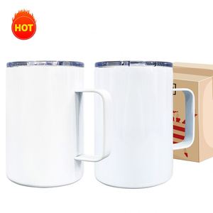 12oz Sublimation Gloss White Vacuum Insulated Straight Coffee 12 oz Travel <b>Mug</b> with Handle and Sliding Lid for DIY - Product Image 2