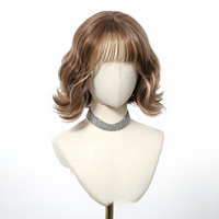Perruque Bob Ondulée pour Femme, Usage Quotidien, Fête, Cosplay, Style Japonais, Perruque Complète 10 Pouces en Fibre Chimique avec Frange Souple