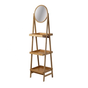 BAMBOO Wooden Natural Bathroom Valet Towel Storage Rack <strong>Leaning</strong> <strong>Ladder</strong> <strong>Shelf</strong> with Mirror - Product Image 3