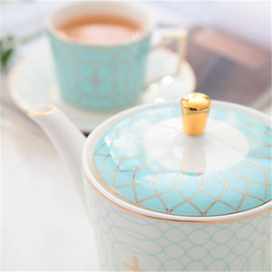 Europe Light Luxury Home Decors Green Color Ceramic <b>Coffee</b> <b>Tea</b> <b>Sets</b> With Gold Handle - Product Image 3
