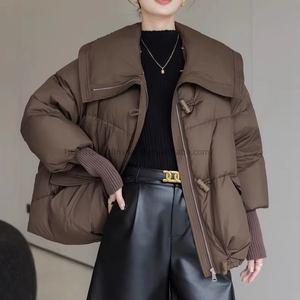 Women's Short-Length Korean-Style Oversized Loose Cotton Coat With <b>Extra</b>-<b>Large</b> Fur Collar and Thickened Fashion - Product Image 3