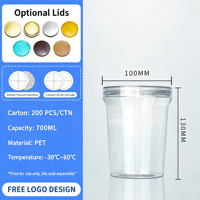 Pot de conservation en plastique PET de qualité alimentaire avec logo personnalisé, à large ouverture, transparent, pour desserts, smoothies, noix, collations, miel