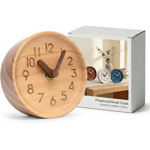 Reloj de Escritorio Silencioso de Madera de Pino Personalizado, Reloj de Pared/Mesa Analógico sin Tictac, Funciona con Batería, para Decoración del Hogar u Oficina, Fácil de Leer - Product Image 1