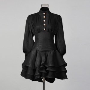 Vestido <span class=keywords><strong>de</strong></span> Alta Gama con Cuello Alto y Botones Decorativos, Estilo Retro, Cintura Ajustada, Siete Colores, Ramadán 2026 - Product Image 4