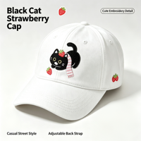 Casquette de baseball en coton blanc avec broderie animale adorable (Fraise, Chat noir), style Dad Hat, pour cadeau, fourniture directe usine, commandes en gros