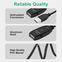 Câble d'extension d'amplificateur de signal USB 2.0 Câble adaptateur de répéteur d'extension actif USB 2.0 AM vers AF pour connexion longue distance