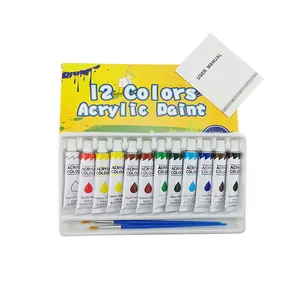 2023 Acrylic Paint Set 12 Colors 12ml and 3 Brushes Rich Pigments Non Fading Paints for Artist Hobby