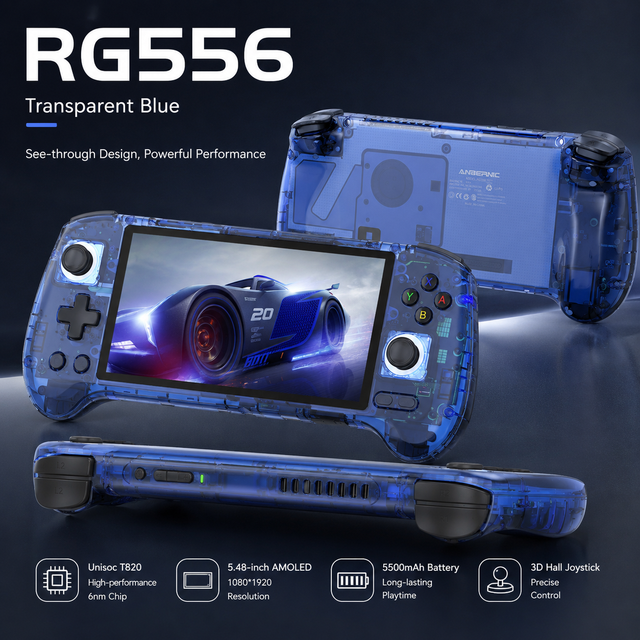 RG556 Android 13 Handheld Game Console 5.48 Inch 1080P AMOLED Screen WiFi BT5.0 Portable Gaming Console with Active Cooling