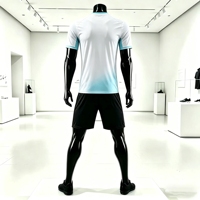 Ensemble d'uniformes de football personnalisés en gros, dégradé blanc-cyan, kit de football d'équipe personnalisé, tenue de football personnalisée