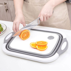 Planche à découper pliable multifonction 3-en-1 en plastique, panier de lavage et de rangement pour fruits et légumes avec trou de drainage pour la cuisine domestique - Product Image 5