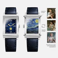 Montre à quartz à rabat style Reverso, montre-bracelet vintage carrée avec bracelet en cuir véritable, cadeau unisexe, montres à rabat inversé, été 9200