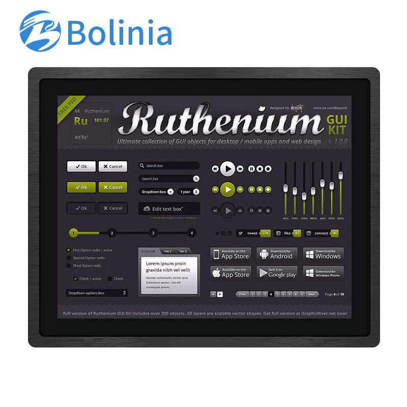 15 Inch 1024*768 Industrial Monitor HD-MI VGA square Screen Metal Aluminum TFT Embedded Pure Flat OEM ODM Industrial LCD Display