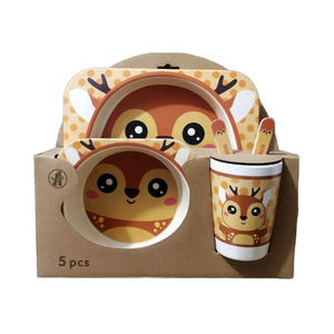 Ensemble de <span class=keywords><strong>vaisselle</strong></span> pour enfants en fibre de <span class=keywords><strong>bambou</strong></span> <span class=keywords><strong>incassable</strong></span> <span class=keywords><strong>Vaisselle</strong></span> de dessin animé au design moderne avec assiettes à dîner Tasse Fourchette Cuillère pour l'alimentation - Product Image 2