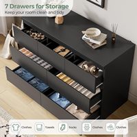 Commode moderne en bois massif noir à 6 tiroirs profonds avec tiroirs sous-montés pour chambre à coucher, salon, couloir, entrée et bureau à domicile
