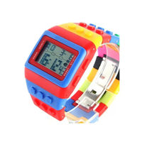 Montre Digitale Rétro en Briques de Construction Style Pixel LCD Mélodie Enfants Étanche Sport Arc-en-ciel