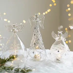 De Vidro Do Natal Anjo Menina Tabletop Ornamento Luminoso Transparente Boneca Partido Suprimentos Presente Para Crianças Decorações De Natal