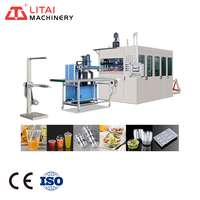 Machine de thermoformage de couvercles de gobelets jetables PS/PP/PET/PVC à 4 piliers, entièrement automatique, à entraînement hydraulique, avec écran tactile intelligent et pompe à moteur