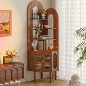 <b>Solid</b> <b>Wood</b> Corner <b>Bookcase</b> With Storage Cabinet Nordic Retro Style Living Room Bedroom Space Saving Furniture - Product Image 1