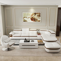 Canapé d'angle modulaire 7 places en cuir microfibre blanc, style nordique moderne 2026, avec haut-parleur Bluetooth, pour salon