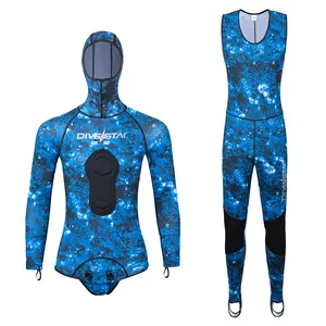 DIVESTAR XL Ukuran Dewasa Super Stretch 0.5mm Biru Merah Camo Setelan Spearfishing Berkualitas Tahan Air Berkerudung untuk Menyelam dan Berenang - Product Image 5