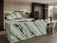 Dalles et carreaux en marbre vert Shangri-La Jade pour tables consoles, buffets, comptoirs de bar, bureaux d'accueil et panneaux muraux de salle de bain