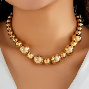 2024 Fashion Jewelry exaggerated punk CCB 18K gold plated round beaded choker necklace unique geometric gold silver necklaces