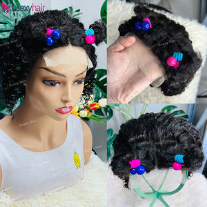 Alta calidad Linda niña 100% cabello humano pelucas para niños 4X4 encaje frontal 8-10 pulgadas longitud del cabello rizado corto Bob ondulado peluca para niños - Product Image 5