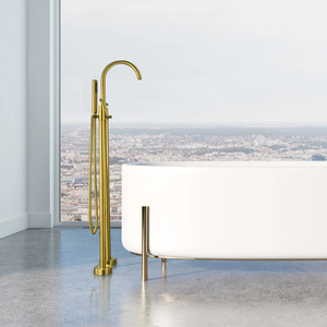 Floor Mount Tub Filler Brass Gold Hot and Cold Water <strong>Freestanding</strong> <strong>Bath</strong> Faucets with Hand Shower