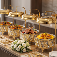 Ensemble de chauffe-plats suspendus de luxe en acier inoxydable doré 8L 10L avec base en cristal pour buffet, hôtel, mariage, banquet