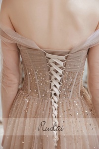 Ruolai ASA321015 ĐầM Dạ HộI Đính Kim Sa Vải Tuyn Hở Vai Trễ Vai ĐầM Dạ HộI Nữ Dạ Hội Chữ A Dài Đính Cườm - Product Image 6