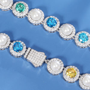 Pearl Series 9,5mm Plata de Ley 925 colores mezclados VVS Moissanite piedra preciosa perla de agua dulce racimo Halo collar de cadena de tenis - Product Image 3