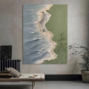 Peinture murale 3D abstraite bleue de vagues océaniques, grand tableau texturé de plage et de vagues de mer sur toile, vente en gros - Product Image 2