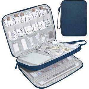 Étui de voyage pour appareils électroniques, organiseur de mode à double niveau en polyester avec fermeture éclair, sac de rangement pour câbles de téléphone et chargeurs - Product Image 1