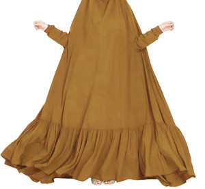 Stile classico colore puro Nida ampio formato plissettato pulsante O collo con manica Eid Abaja Jilbab per predare - Product Image 5