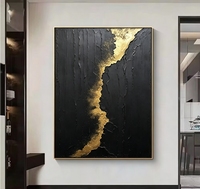 Peinture à l'huile abstraite texturée Or Noir sur toile, peinte à la main en impasto épais, Art mural de luxe pour Villa et Hôtel