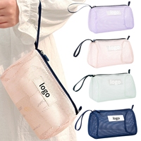 Trousse de Toilette Transparente en Maille Respirante avec Logo Personnalisé, Organisateur Cosmétique à Fermeture Éclair pour Plage, Salle de Sport, Voyage, Douche