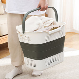 ตะกร้าผ้าพลาสติกพับได้ ทนทาน ประหยัดพื้นที่ ดีไซน์ระบายอากาศ สำหรับใส่ผ้าสกปรก มีหูหิ้ว หลายสี - Product Image 3