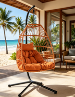 Fauteuil suspendu en forme d'œuf avec support - Fauteuil balançoire en rotin PE orange avec coussins