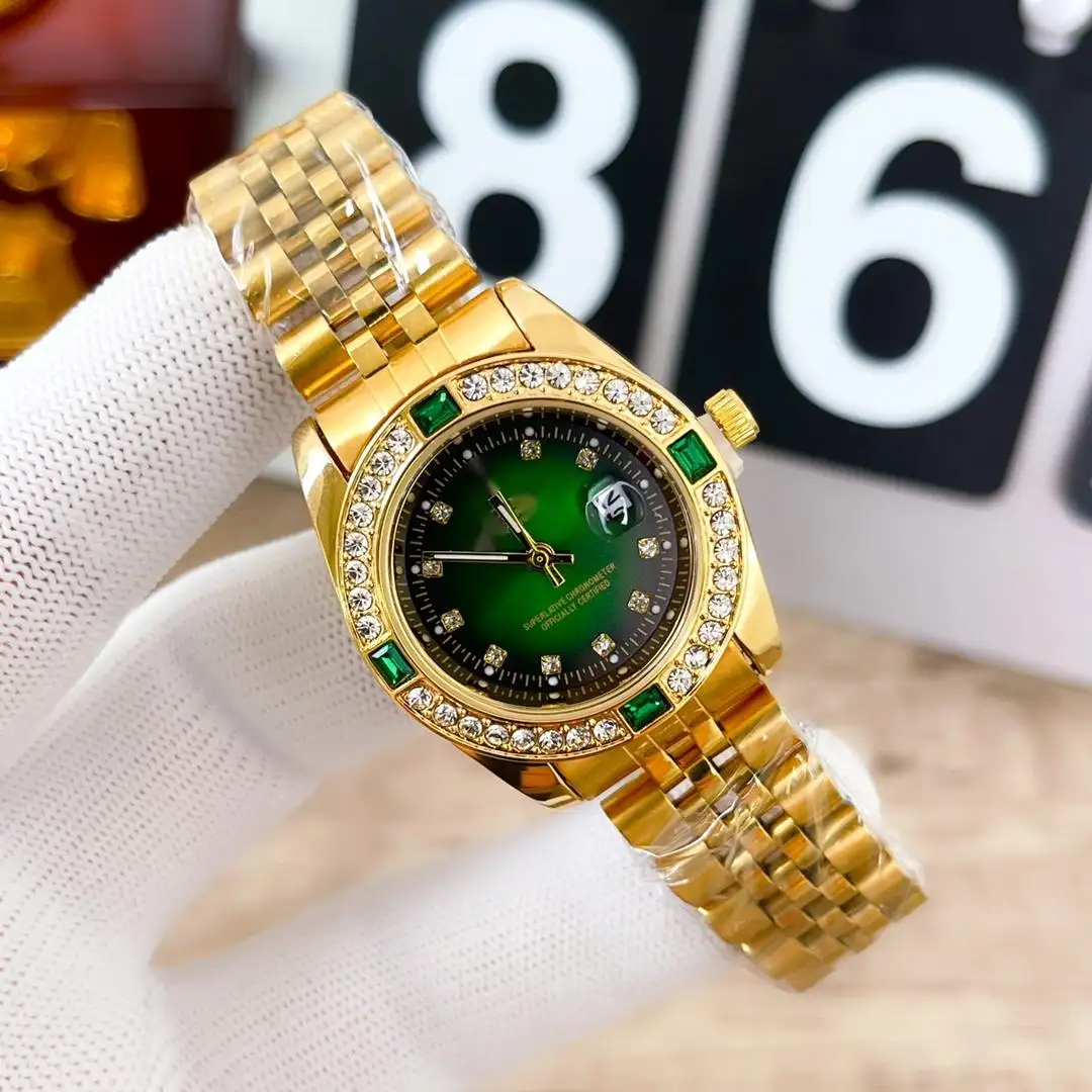 Watches For Women Stylish Quartz Ladies Watch With Date And Day Waterproof Cable Bezel Rose Gold Ton Iced Out 24K Couple