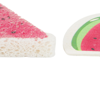 Éponge à vaisselle en cellulose compressée imprimée avec des motifs de nourriture triangulaires, pour la cuisine, les casseroles, les bols, les assiettes, avec cordon de suspension