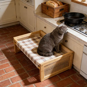 Moderne angehobene Haustier betten & Möbel Großes atmungsaktives Katzen bett aus Bambus holz und große Katzen, Kätzchen, Hund, Welpe und kleine Hunde - Product Image 5