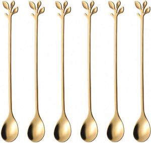Stainless Steel Gold Leaf <b>Coffee</b> <b>Spoon</b> Creative Tableware Dessert <b>Spoons</b> Stirring Mixing <b>Spoon</b> for Sugar Cake - Product Image 2