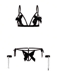 2025 Ondeugend Meisje Ondergoed Custom Volwassen Rode Bh En Slipje Strass Letters Thong Valentines Dag Bh Sets Met Grote Strik - Product Image 5