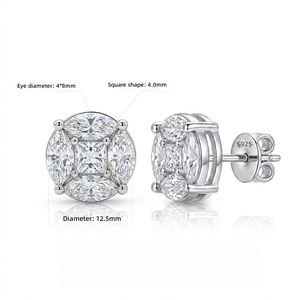 Pendientes de Moissanita con Forma Redonda Marquise Princess, Joyería de Plata 925 Sin Níquel, Pendientes de Moissanita VVS para Mujeres y Hombres - Product Image 3