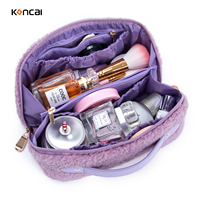 Sac de voyage cosmétique en tissu éponge doux et écologique avec fermeture éclair suspendue, motif floral rose, personnalisable avec logo KONCAI
