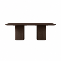 Table à manger en bois massif à piétement cannelé, table de cuisine rectangulaire avec base double nervurée, disponible en plusieurs finitions